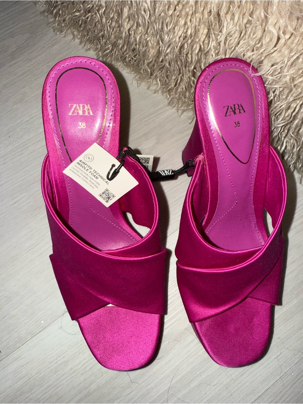 Zara Hot Pink Satin Crossover Slip-On Mules